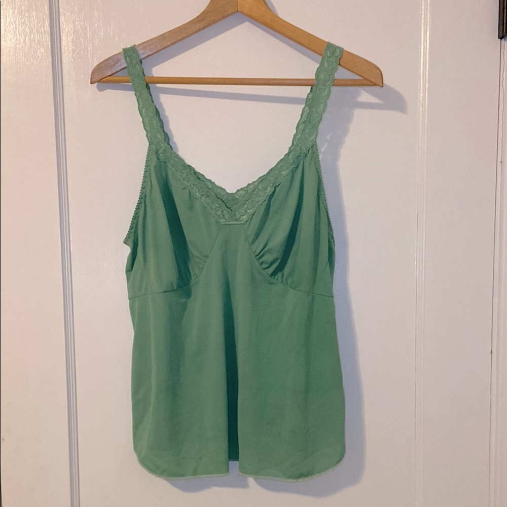 Vintage Hand-dyed Green Lace Trim Camisole Slip Top